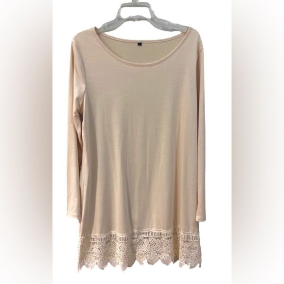 Boutique Cream Knit Tunic Top w/ Crocheted Accent Trim Womens Size L NWOT! - Picture 2 of 4